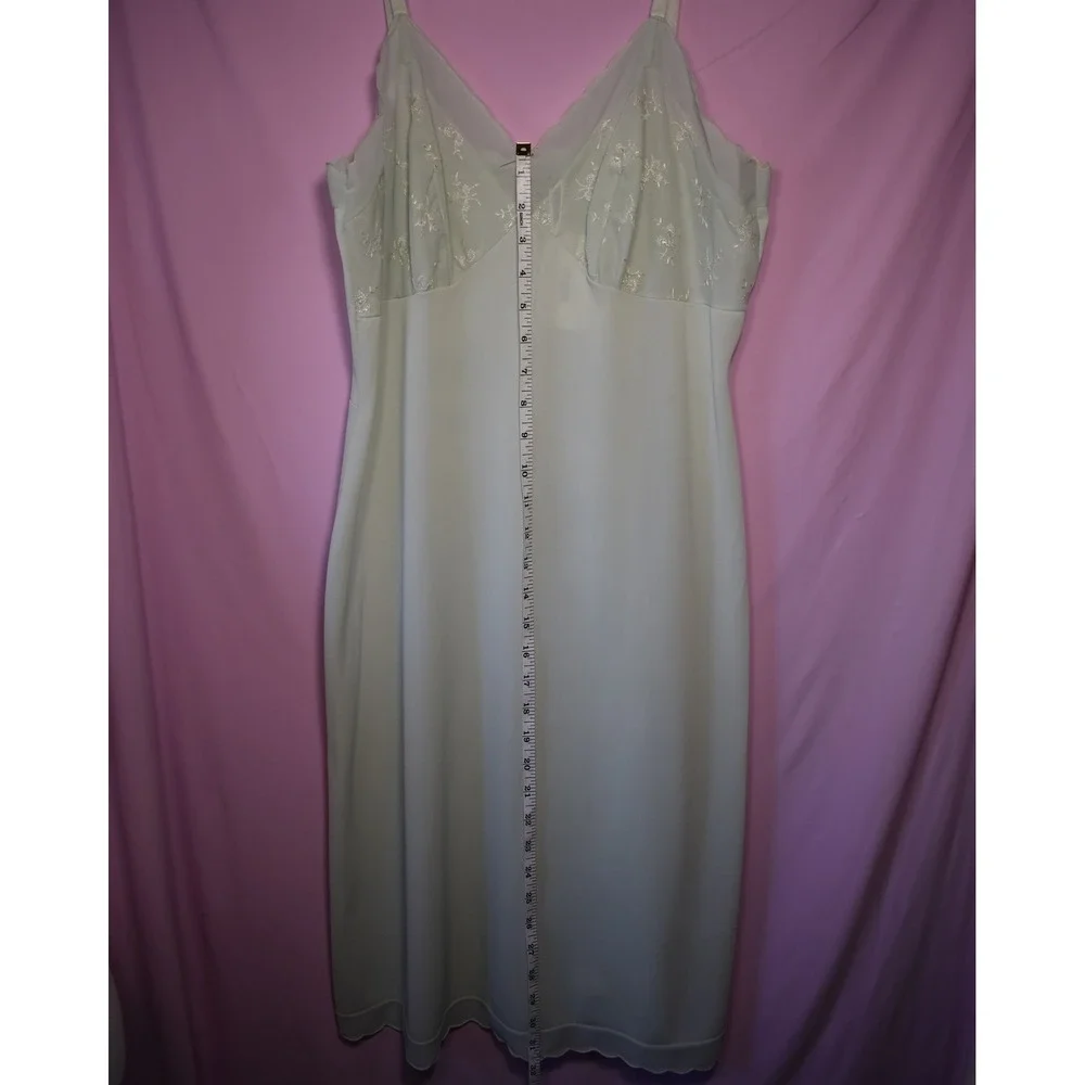 Vintage Mint Green Embroidered Slip Dress Floral Scallop Trim Midi Lingerie - Picture 5 of 6